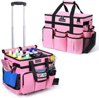 Extra Large Rolling Cleaning Caddy Bag with Wheels, Cleaning Baskets Bags with Detachable Trolley For Housekeepers , Water Resistant Cleaner Supplies Organizer with Wheels for Kitchen, Car by LIANGSHENGYUAN