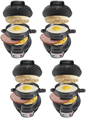 Hamilton Beach Breakfast Sandwich Maker with Egg Cooker Ring,Customize Ingredients,Perfect for English Muffins,Croissants,Mini Waffles,Perfect White Elephant Gifts,Black (25477),(Pack of 4) by HamiltonBeach
