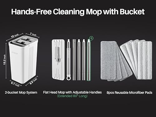 JOYMOOP Flat Mop System, Microfiber Mop and Bucket Set, White, Household & Commercial Floor Cleaning Mop with Long Handle, Wet Dry Use, Includes 8 Mop Pads - Image 4