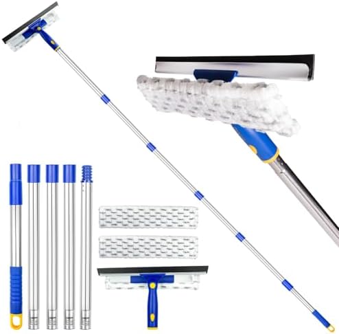 86.6" Window Squeegee Cleaner,2 in 1 Window Cleaning Tool Kit,Shower Squeegee with Extension Pole，Glass Cleaning Tools for Shower Glass,Indoor/Outdoor High Window Cleaning-Two Pads by ITTAHO