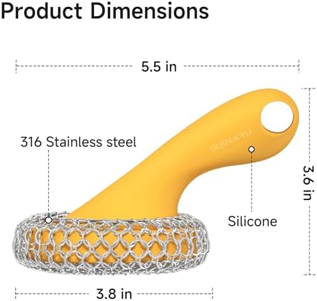 SUBEKYU Cast Iron Scrubber with Silicone Handle, Stainless Steel Skillet Cleaner for Cast Iron Pans (Yellow) - Image 5