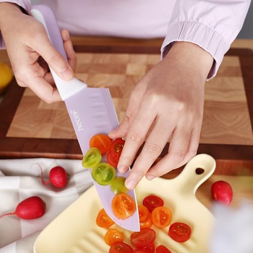 hecef 15 Pieces Kitchen Knife Set with Built-in Sharpening Wooden Block, Dishwasher Safe, High Carbon Stainless Steel Knife Block Set with Steak Knives, Kitchen Scissors, Purple - Image 6