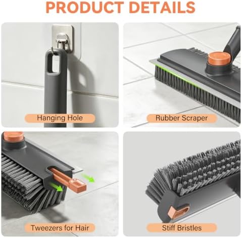 SetSail Floor Scrub Brush with Scraper and Stiff Bristle, Grey&Orange - Image 5
