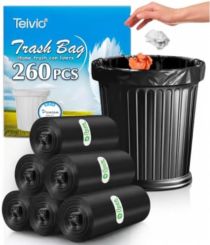 Teivio 3 Gallon 260 Counts Small Trash Bags Garbage Bags, Bathroom Trash Can Bin Liners, Small Plastic Bags for Home Office Kitchen (Black) by Teivio