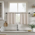 Semi Sheer Kitchen 24 Inch Short Curtains 2 Panels Set Flax Linen by DUKIYO