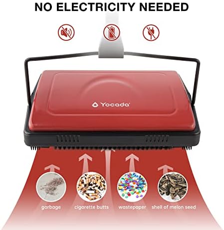 Yocada Manual Carpet Sweeper Cleaner Non-Electric Hand Push Dark Red - Image 2