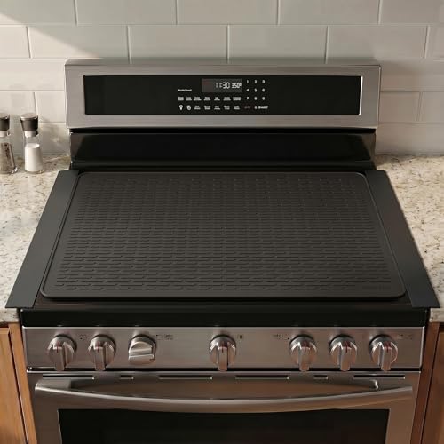 Silicone Stove Gap Covers with Stainless Steel, Oven Gap Filler Seals Gaps Between Stovetop and Counter, Stove Gap Guards Range Trim Kit, Easy to Clean Stove Gap Guard (Black 2 Pack,21" with mat) - Image 4
