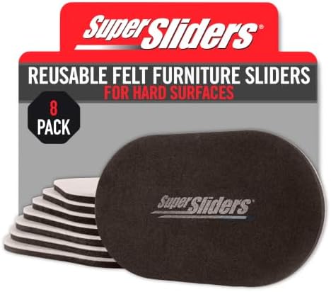 Super Sliders 5-3/4" x 9-1/2" XL Oval Reusable Felt Furniture Sliders for Hard Surfaces, Anti-Slip Protective Furniture Moving Pads for Beds, Sofas, Dressers, Set of 8, Beige by SUPERSLIDERS