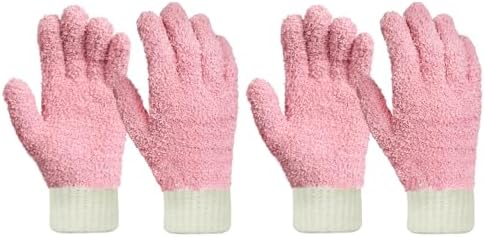 MIG4U Microfiber Dusting Gloves House Cleaning Glove for Blinds, Windows, Shutters, Furniture, and Car, Reusable Lint-Free Pink 2 Pairs S/M by MIG4U