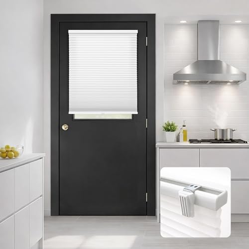DEZ FURNISHINGS Cordless No Tools No Drill 1.5" Magnet Light Filtering Shades for Metal Doors, 28" W x 42" H, White by DEZFurnishings