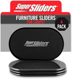 Super Sliders 5-3/4" x 9-1/2" XL Oval Reusable Furniture Sliders for Carpet, Anti-Slip Protective Furniture Moving Pads for Beds, Sofas, Dressers, Set of 4, Black by SUPERSLIDERS