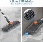 Floor Scrub Brush with Long Handle, 3 in 1 Scrape and Heavy-Duty Stiff Bristle Floor Scrubber Brush Broom with Squeegee and Tweezer for Cleaning Grey - Image 2