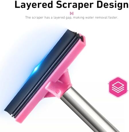 CouTun Car Side Mirror Squeegee, Retractable Car Rearview Mirror Wiper, 38.6in Long Handle Auto Glass Cleaning Tool, Multi-Functional Portable Side Mirror Wiper (Pink) - Image 4