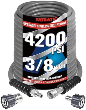 YAMATIC 3/8" Non-Marking Pressure Washer Hose 125 FT, Swivel Quick Connect by YAMATIC