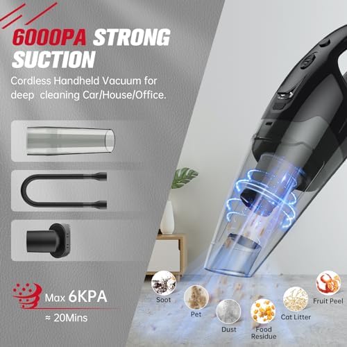 BSRCO Handheld Vacuum Cordless Rechargeable 3-in-1, Car Vacuum Portable Cordless with USB Charge, Handheld Vacuum with LED Light, HEPA Filter, 1.65LBs Lightweight Vacuum Cleaner for Dust, Pet Hair - Image 2