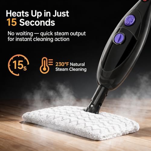 12‑in‑1 Steam Mop, Detachable Handheld Steam Cleaner,15s Fast Heat‑Up,180° Swivel Mop Head,400ml Tank for 45‑Min Continuous Steam,Chemical‑Free for Hardwood Tile Carpet Pet Kids Safe - Image 2