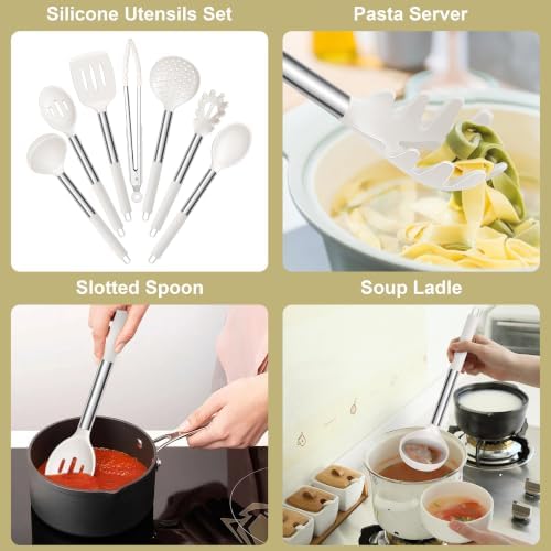E-far Silicone Cooking Utensils Set, 7-Piece White Kitchen Utensils Set - Image 3