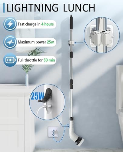 Electric Spin Scrubber for Cleaning Bathroom, Shower Scrubber Cordless Cleaning Brush with IPX7 Waterproof & 3 Speed, 9 Brush Heads, Bathroom Cleaning Supplies for Shower Tub Kitchen Tile Toilet Floor - Image 7