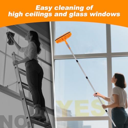 Window Squeegee Cleaner Tool with Extension Pole: 2-in-1 Window Cleaning Kit - 86.6 Inch Telescopic Long Window Cleaning Tool for High Windows Glass with 2 Microfiber Cloth & Squeegee Blade - Image 6