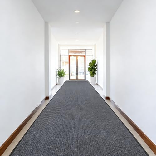 Commercial Entrance Mat 4' x 16.4' Runner Rugs, Non‑Slip Rubber Backing Indoor Outdoor Carpet Runner, Heavy Duty Floor Mat for Entryway Hallway Kitchen Garage Patio Balcony Office, Grey - Image 2