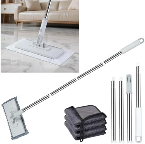 2 in 1 Disposable Dust Mop with 3 Shiny Towels Wipes Cleaning Cloths, 360° Rotating Snap Grip Mini Mop with Automatic Cloth Changing, Wall Cleaning Tool for Window Glass Wall Floor (White) by VigilLox