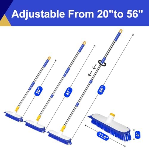12" Wide Floor Scrub and Grout Brush Set With Long Extendable Handle - Stiff Bristle Heavy Duty Cleaner for Tile, Deck, Garage, Kitchen, Bathroom - Image 7