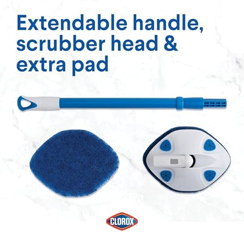 Clorox Extendable Tub & Tile Scrubber with Polyurethane Head – Heavy Duty Bathroom Cleaning Brush with Bonus Refill, Pivoting Head, Replaceable Pad, Works with Clorox Wipes - Image 2