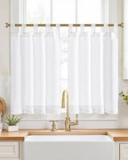 jinchan Linen Tier Curtains, Tab Top, 26x36, 2 Panels, Beige White by JINCHAN
