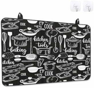 Black Kitchen Tools Stove Top Covers for Electric Stove, Modern Cooking Utensil Induction Cooktop Cover Protector, Farmhouse Cookware Range Mat for Glass Top Stove, Kitchen Dish Drying Mat, 24"x21" by Unknown