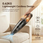 Handheld Vacuum Cordless, 25000Pa Powerful Suction Car Vacuum Portable Cordless with 8000mAh Battery & LED Light, Hand Held Vacuum Rechargeable with HEPA Filters, Home, Car Seats, Pet Hair Orange - Image 3