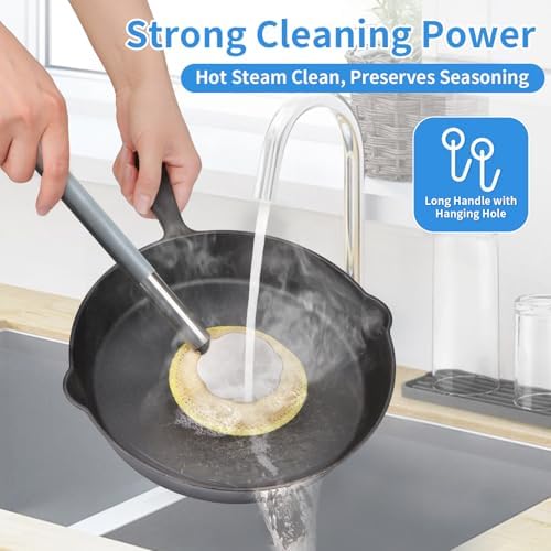 Oven Racks Clean Brush, Cast Iron Wok Skillet Scrubber Brush Non-Scratch, Long Handle, Heat-Resistant Kitchen Cleaning Brush for Wok,Pan, Indoor Grates, Pans, Oven Racks, Cook Rack, Dish - Image 2