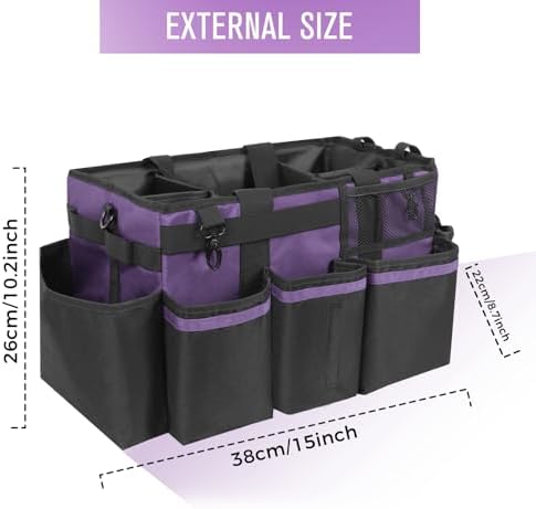 SCAVATA Wearable Cleaning Caddy, Cleaning Caddy Supplies Organizer with Handle & Shoulder Straps for Housekeepers, Under Sink & Car Cleaning Tool Organizers Bag with 4 Foldable Divider (Purple) - Image 5
