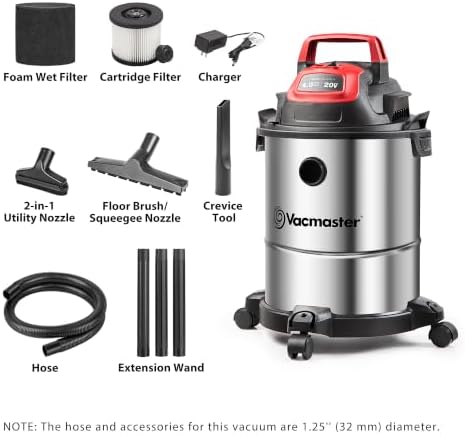 Vacmaster DVOM204S 1101 4-Gal 20V Cordless Stainless-Steel Wet/Dry Vac Red - Image 2