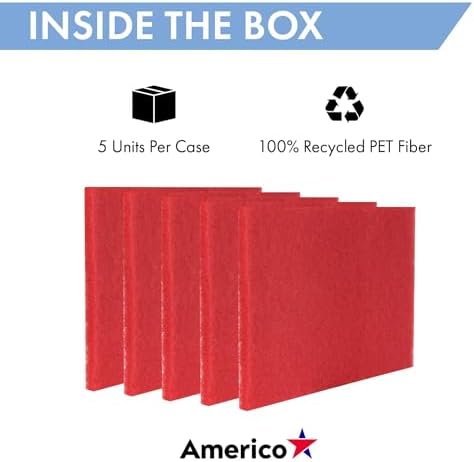 Americo Red Buffer Floor Pad, for Light Cleaning and Buffing, 12"x18", 5 Pads/Case, Made of 100% Recycled Content, USA Made - Image 3