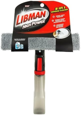 Libman 3-in-1 Window Squeegee Spray Tool – Spray Bottle with Microfiber Scrubber and Rubber Blade – All-in-One Glass Cleaner – Streak-Free Shine – Machine-Washable – Easy Storage & Use - Image 2