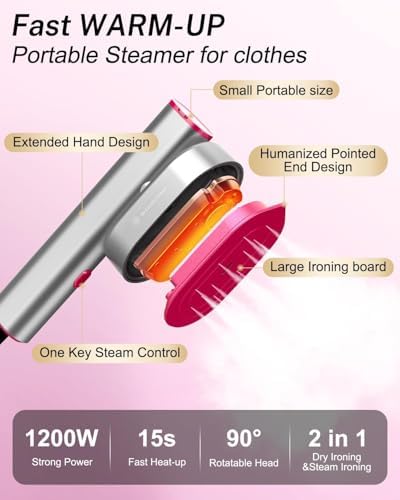 ELORTI Portable Steamer for Clothes, Mini Travel Handheld Steamer 2 in 1-1200W Steam 10S, 90 Rotatable Handle, Foldable Lightweight Garment Steamer for Business Trip Vacation Cruise - Image 6