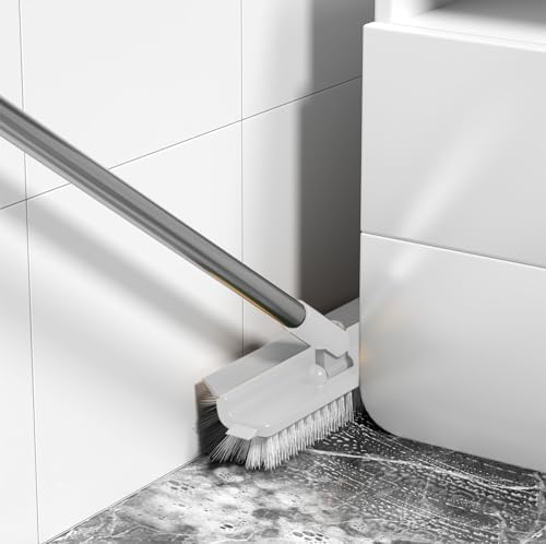 Grout Scrub Brush with 42" Long Handle Double-Sided Floor Scrub Brush V-Shape Grout Cleaner with Squeegee 180° Rotating for Tile Floors, Baseboards, Wall - Image 4