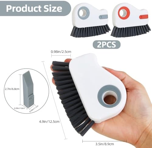 2 in 1 Groove Cleaning Brush, Grout Cleaner Tool & Multifunction Window Track Cleaner (with Hidden Scraper or Mini Dustpan) – for Glass Door Tracks, Window Sills, Sliding Doors (Orange + Grey) - Image 2