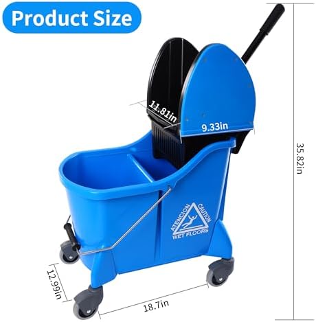 Mop Bucket with Wringer,Mop Bucket Separate Dirty Water for Floor Cleaning,Commercial Mop Buckets on Wheels,Blue - Image 5