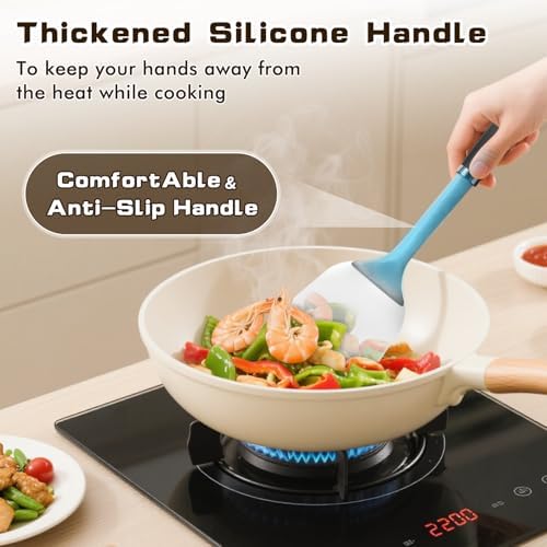 4 Pcs Cooking Utensils Set, Stainless Steel Kitchen Utensils, Heat Resistant Metal Kitchen Tools Include Solid & Slotted Turner Wok Spatula, Serving Spoon, Ergonomic Handle, Easy to Clean, Silver - Image 4