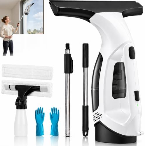 Cordless Window Vacuum Cleaner, Electric Squeegee with 2000Pa Suction, 30-40 in. Adjustable Extension Pole, 11 in. Blade for High Windows, Shower Doors, Mirrors, Tiles & Car Glass by Yardsignup