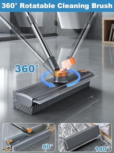 Floor Scrub Brush with Long Handle, 4 in 1 Shower Scrubber with Floor Squeegee and Heavy-Duty Stiff Bristle Push Broom for Cleaning Shower Bathroom Patio Pool Kitchen Wall Deck Tile Garage - Image 7