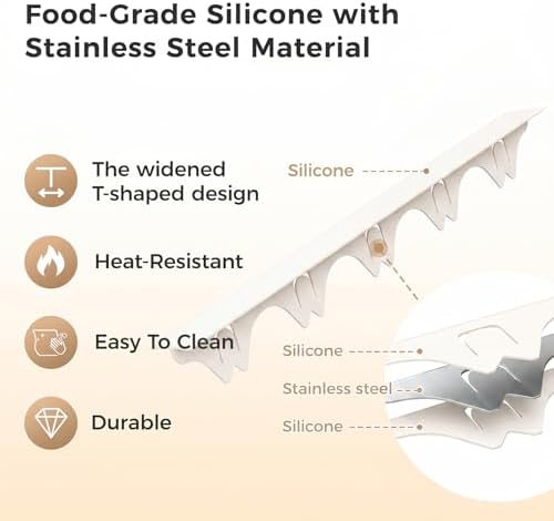 Silicone Stove Gap Covers with Stainless Steel, Oven Gap Filler Seals Gaps Between Stovetop and Counter, Stove Gap Guards Range Trim Kit, Easy to Clean Stove Gap Guard (Beige 2 Pack,25") - Image 3