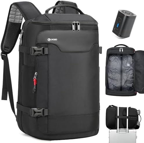 POSO Vacuum Backpack Travel, 60L Expandable Vacuum Seal Backpack with Pump & Laptop Compartment (Fits 17") by POSO