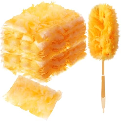 Vesici 100 Pcs Duster Refills Compatible with Swiffer Dusters Bulk Disposable Replacement Thickened with 1 Handle Heavy Duty for Cleaning, Office (Orange) by Vesici