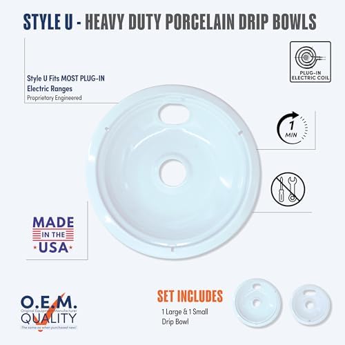 Range Kleen 2-Pack Universal Fit Heavy Duty White Porcelain Drip Bowls for Electric Range with Plug-In Elements - Image 4