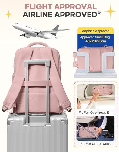 coofay Personal Item Travel Backpack for Women Airline Approved Carry on Backpack Flight Approved Waterproof Sports Luggage Backpack Casual Daypack Small Hiking Backpack Pink Backpack - Image 7