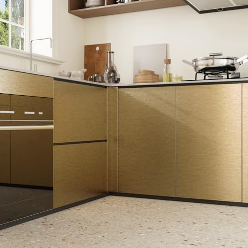 CRE8TIVE Brass Gold Stainless Steel Contact Paper for Appliances Brushed Metallic Gold Peel and Stick Wallpaper 12"x80" Waterproof Heat Resistant Vinyl Film for Kitchen Dishwasher Fridge Oven Covers - Image 5