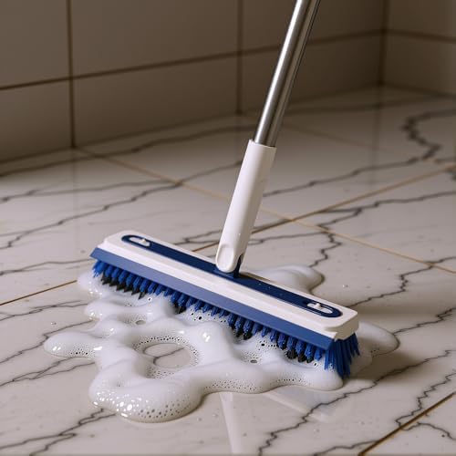 4-in-1 Floor Scrub Brush with Long Handle V-Shaped Crevice Brush Floor Scrubber Mop with Squeegee and Tweezer for Cleaning Gap Tile Bathroom Kitchen Patio Deck Garage - Image 4