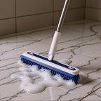 4-in-1 Floor Scrub Brush with Long Handle V-Shaped Crevice Brush Floor Scrubber Mop with Squeegee and Tweezer for Cleaning Gap Tile Bathroom Kitchen Patio Deck Garage - Image 4